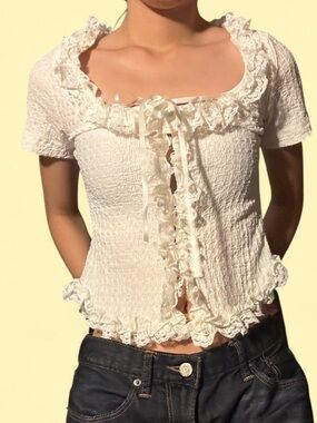 NWT Japanese Harajuku White Cream Blouse